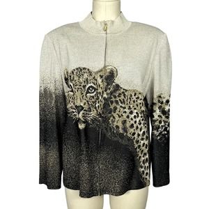 St. John Leopard Knit Jacket | Large | Zip-Up | Vintage